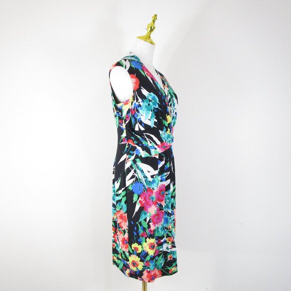 Ellen Tracy Womens Bright Multi-Color Floral Faux Wrap Sheath Dress Size 10 - Picture 6 of 11